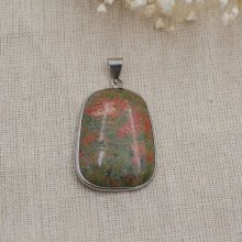 Cabochon pendentif serti en pierre d'unakite forme rectangulaire arrondie