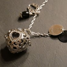 Collier pendentif diffuseur Coeur pierre de lave Noir