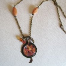 Collier cabochon Klimt et perles cuivrées