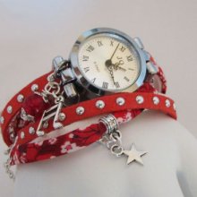 Kit montre bracelet multi rangs corail