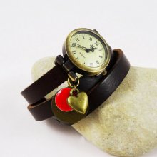 Montre bracelet Coeur et sequin rouge