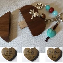 Porte-clé Coeur clé usb à graver perles turquoises