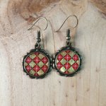 Boucles d'oreille pendantes enluminées or/rouges