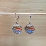 Boucles d'oreille pendantes enluminées bleu/doré/rouge