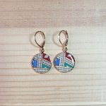 Boucles d'oreille pendantes enluminées doré/rouge/bleu/vert