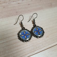 Boucles d'oreille pendantes enluminées or/bleues