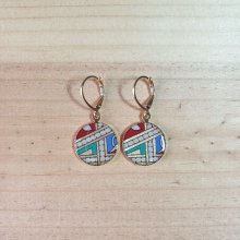 Boucles d'oreille pendantes enluminées doré/rouge/bleu/vert