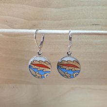 Boucles d'oreille pendantes enluminées bleu/doré/rouge