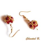 Boucles d'oreilles boule pendante swarovski bordeaux opale et or