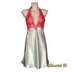 Nuisette Saint Valentin satin ivoire Fleurs soie Rouge et Or Olympe