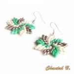 boucles d'oreilles originales perles de verre blanches vertes et grises