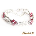 bracelet tissé cristal swarovski rouge perles nacrées et argent 