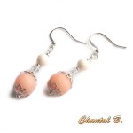 boucles d'oreilles mariage perles de jade saumon cristal nacre véritable et argent