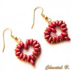 boucles d'oreilles coeur perles rouge corail et or soirée mariage cérémonie plaqué or