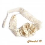 bandeau cheveux dentelle ancienne accessoire mariage headband  romantique ivoire et fleur