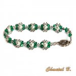 bracelet swarovski vert emeraude et perles nacrées tissées cristal et argent