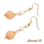 boucles d'oreilles mariage perles de jade saumon cristal nacre véritable et or