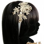 bandeau cheveux mariage ivoire dentelle headband Mélissa rose en guipure ivoire rebrodée de perles or