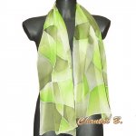 écharpe foulard soirée soie peint main dégradé de verts Gaia