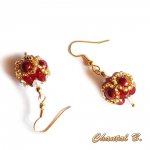 Boucles d'oreilles forme boule swarovski bordeaux opale et or