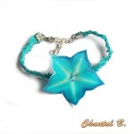 Bracelet turquoise dentelle guipure et sa fleur soie turquoise peinte