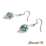 boucles d'oreilles mariage perles swarovski cristal perles de verre émeraude nacré et argent