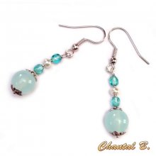 Boucles d'oreilles perle turquoise et argent perles de verre