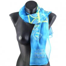 foulard écharpe mousseline de soie turquoise peint main accessoire soirée