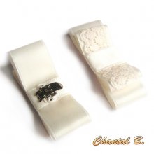 clips chaussures mariage noeud satin et dentelle ivoire mariée