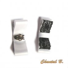 clips chaussures mariée noeud satin blanc et dentelle noire accessoire cérémonie soirée baroque