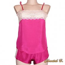 Nuisette lingerie caraco + boxer en soie fuchsia