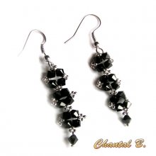 boucles d'oreilles cristal swarovski noir et argent soirée mariage