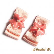 clips chaussures mariage noeud satin dentelle et fleur de soie rose saumon