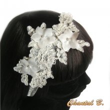 bandeau cheveux dentelle Calais ivoire accessoire mariage headband  fleur de soie strass