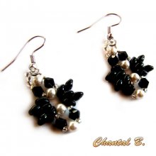 boucles d'oreilles soirée swarovski blanches perles verre noir