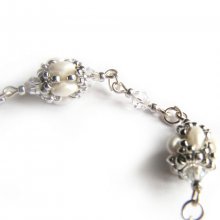 bracelet boules cristal swarovski perles de verre blanc nacré et argent 