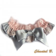 jarretière mariage romantique satin gris dentelle saumon Graziella