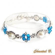 bracelet cristal swarovski bleu perles nacrées et argent tissées