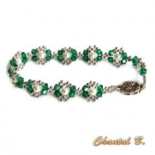 bracelet swarovski vert emeraude et perles nacrées tissées cristal et argent
