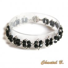 bracelet swarovski noir brillant baroque perles tissées swarovski cristal noir et argent