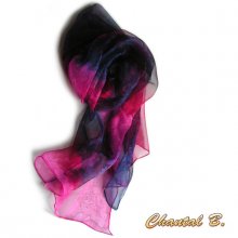 SUR COMMANDE - long foulard écharpe mousseline de soie dégradé rose violet peint main 180CM