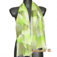 écharpe foulard soirée soie peint main dégradé de verts Gaia