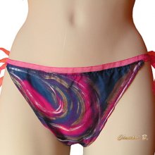 String en soie violet marine et fushia peint main