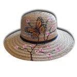 Joli chapeau ajouré peint à la main 'Monarque du Mexique et cerisier japonais'