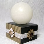 Bougeoir Style Shabby Chic en Bois et Ardoise Motif  Florale, Création Unique
