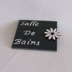 Plaque de Porte pour Salle de Bains en Ardoise Emaillée Blanc, Création Fait Main