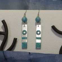 longue boucles d'oreille bleu turquoise pailleté