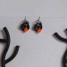 boules d'oreille modernes perles orange silicone noir, création fait main