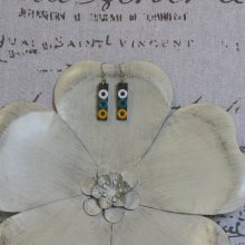 Boucles d'Oreilles en Ardoise Blanc Bleu Jaune, Création Unique