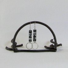 Boucles d'Oreille Femme en Ardoise et Feuille Argent avec Anneau, Création Unique